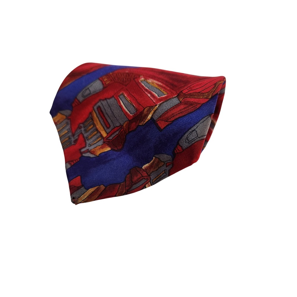 J Garcia Mens Silk Necktie Abstract Art Red Blue 3.75 x 57 Tie